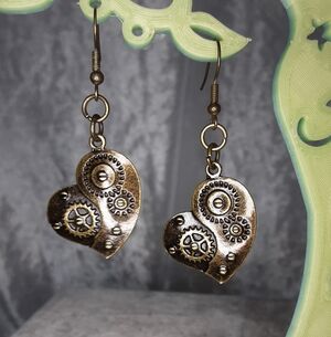 Handmade Steampunk Heart Earrings Bronze